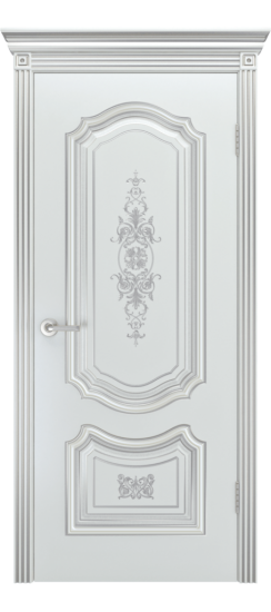 Межкомнатная дверь Соло R-0 B3 ДГ - Белая эмаль, патина серебро