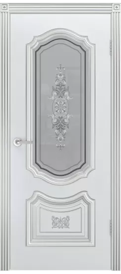 Межкомнатная дверь Соло R-0 B3 ДО - Белая эмаль, патина серебро