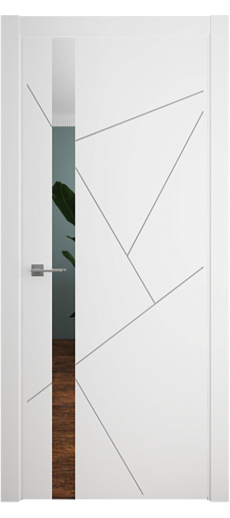 Межкомнатные двери Геометрия-6; белый c зеркалом
