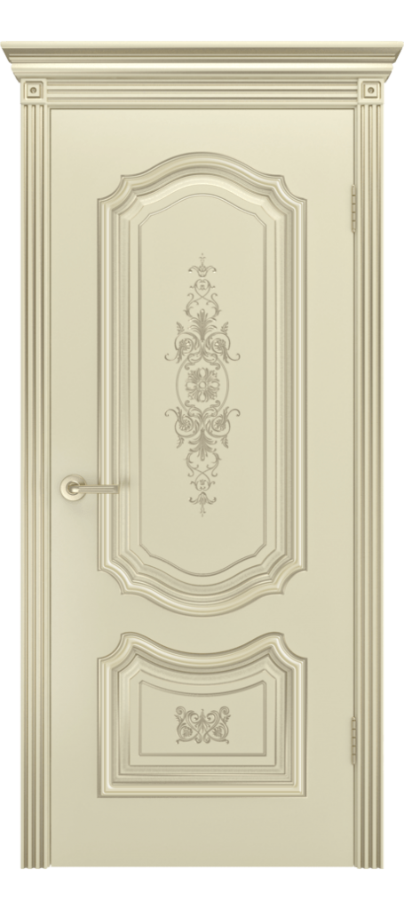 Межкомнатная дверь Соло R-0 В3 ДГ- Шампань, патина белое золото