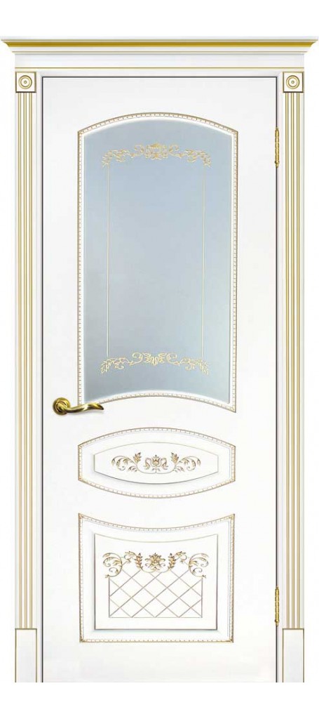 Межкомнатная дверь Смальта 05 Белый ral 9003 патина золото со стеклом