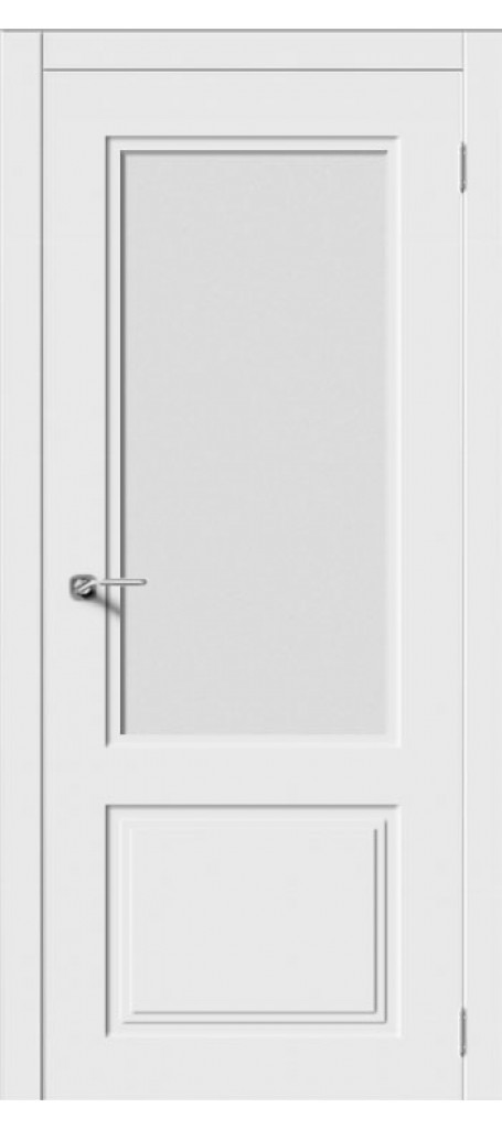 Межкомнатная дверь Квадро 2 с матовым стеклом белая эмаль 