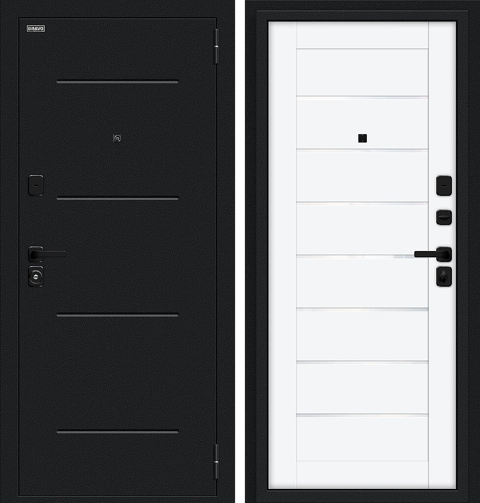 Входная дверь Техно/SBlack, цвет: Букле черное/White Silk