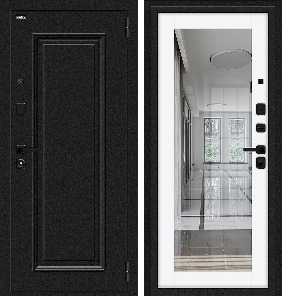 Входная дверь Флэш МФ/SBlack, цвет: Букле черное/White Silk