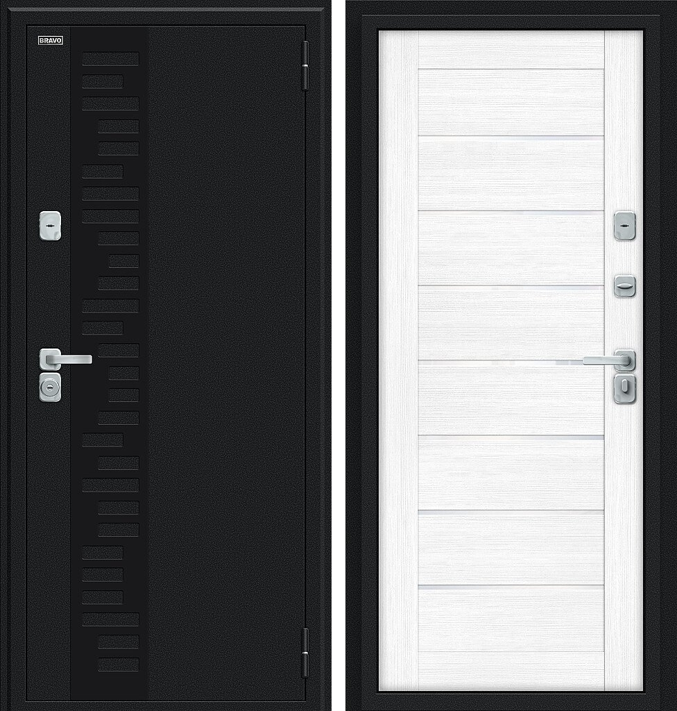 Входная дверь Thermo Техно Декор-2, цвет: Букле черное/Snow Melinga