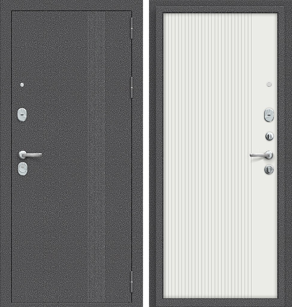 Входная дверь Тайга-9 Вертикаль, цвет: Антик Серебряный/Белый