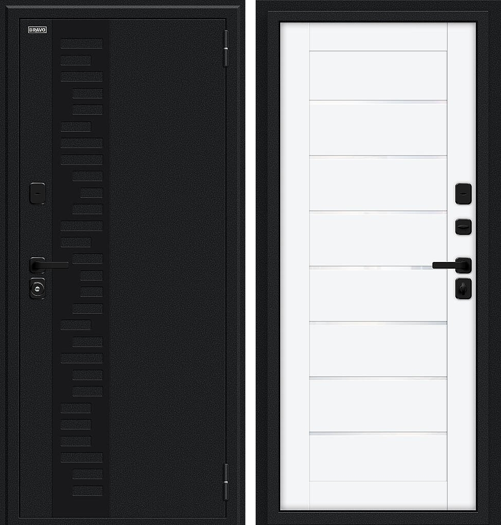 Входная дверь Техно Д2/SBlack, цвет: Букле черное/White Silk