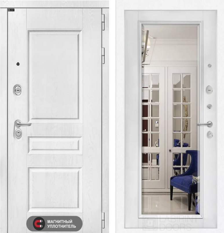 Входная дверь VERSAL с Зеркалом Фацет - Белый софт