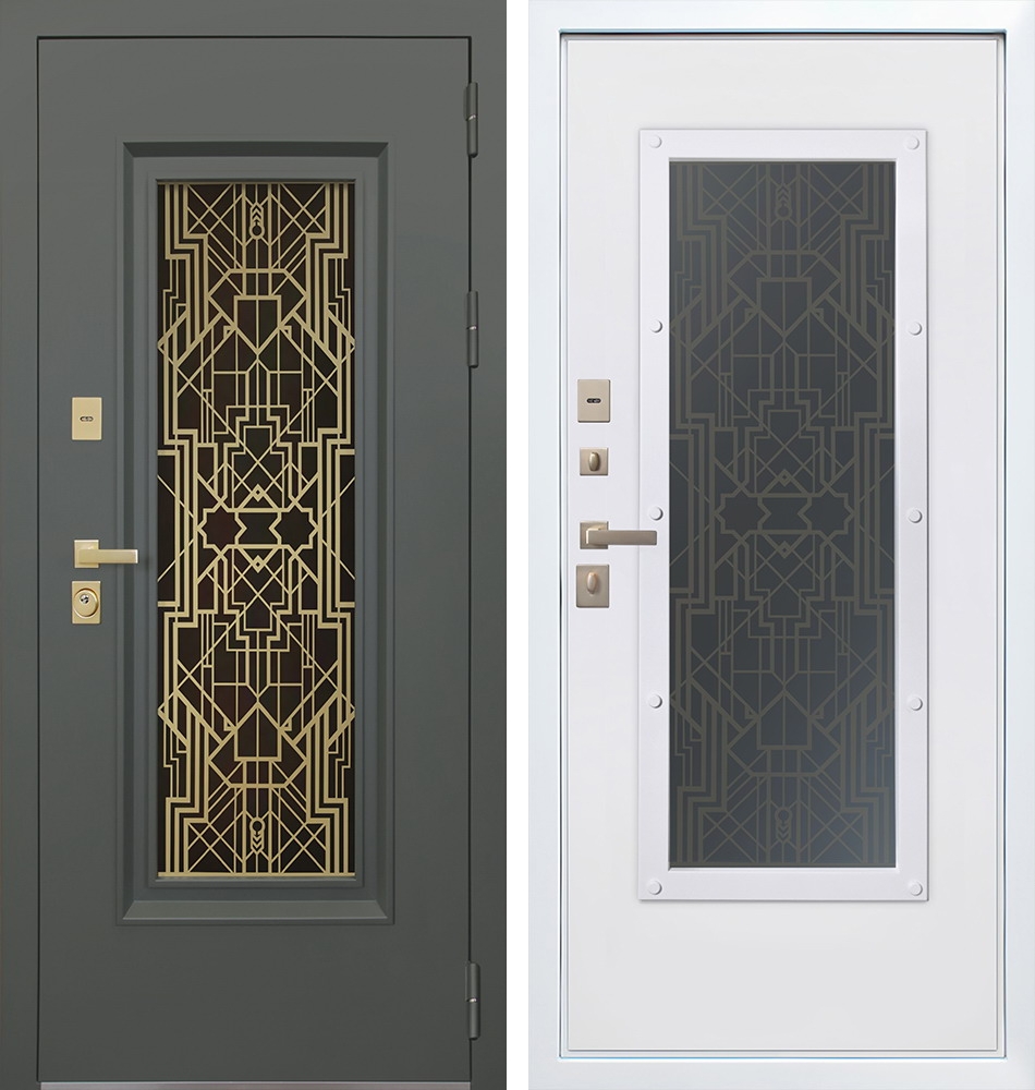 Стальная дверь "Изумруд" с окном и лазерной резкой