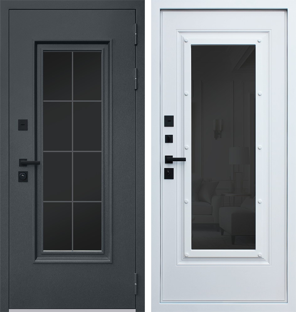 Входная дверь "Titanium" с окном и английской решеткой (терморазрыв)
