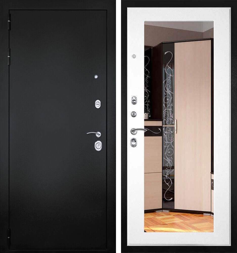 Входная дверь Гранит Ультра 8 М - 010 Зеркало белый матовый 16мм