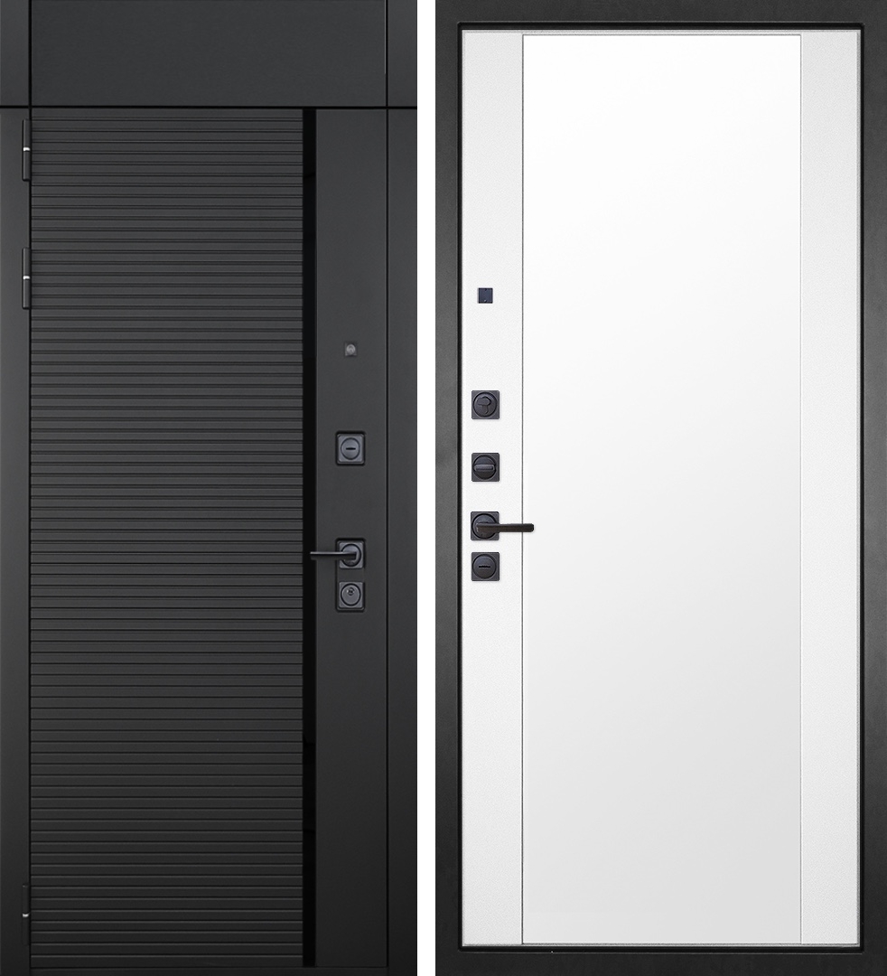 Гранит Пиано Черная с фрамугой, панель 024 Зеркало Макси белый матовый 16 