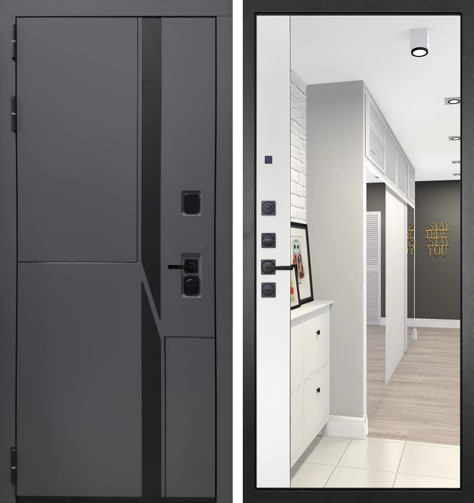 Входная дверь Гранит НаноБлэк лайн - 075 Зеркало макси бок белая 16мм