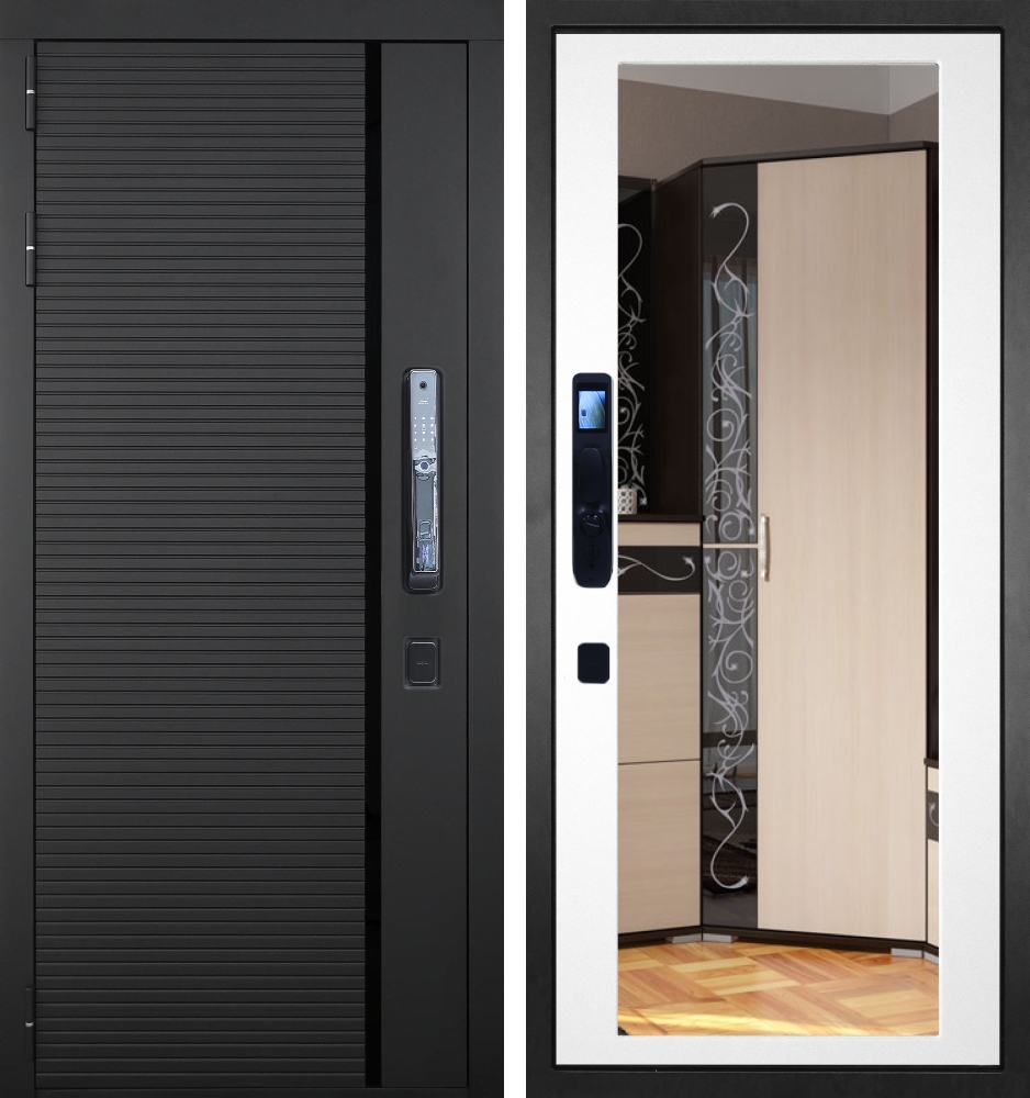 Входная дверь Гранит  Пиано Смарт - 010 Зеркало белый матовый 16мм