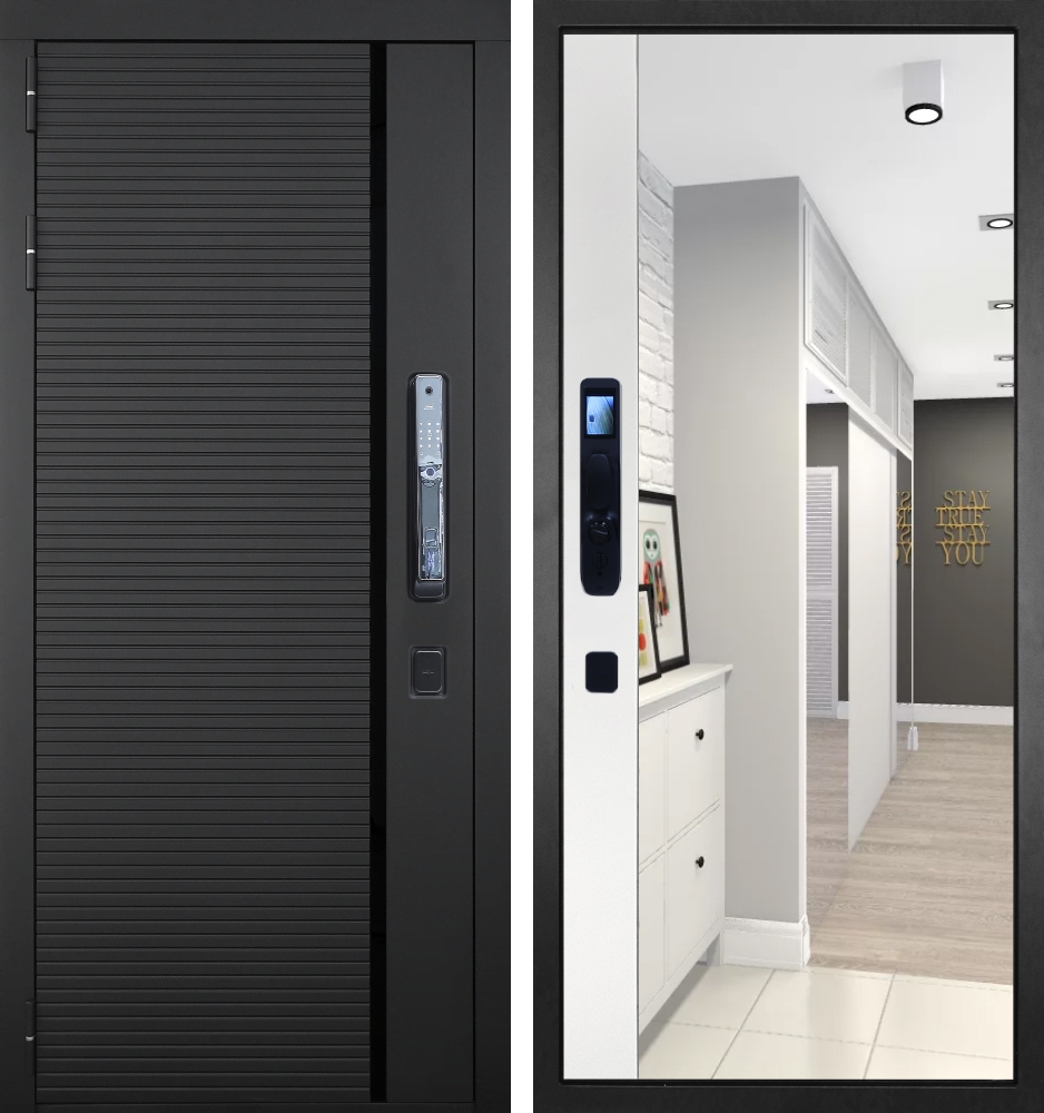 Входная дверь Гранит Пиано Смарт - 075 Зеркало макси бок белая 16мм