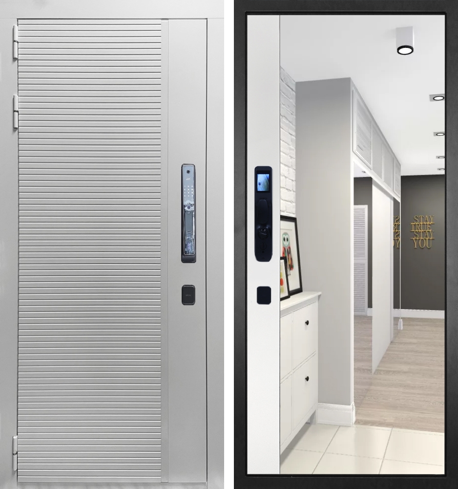 Входная дверь  Пиано Смарт Белая - 075 Зеркало макси бок белая 16мм