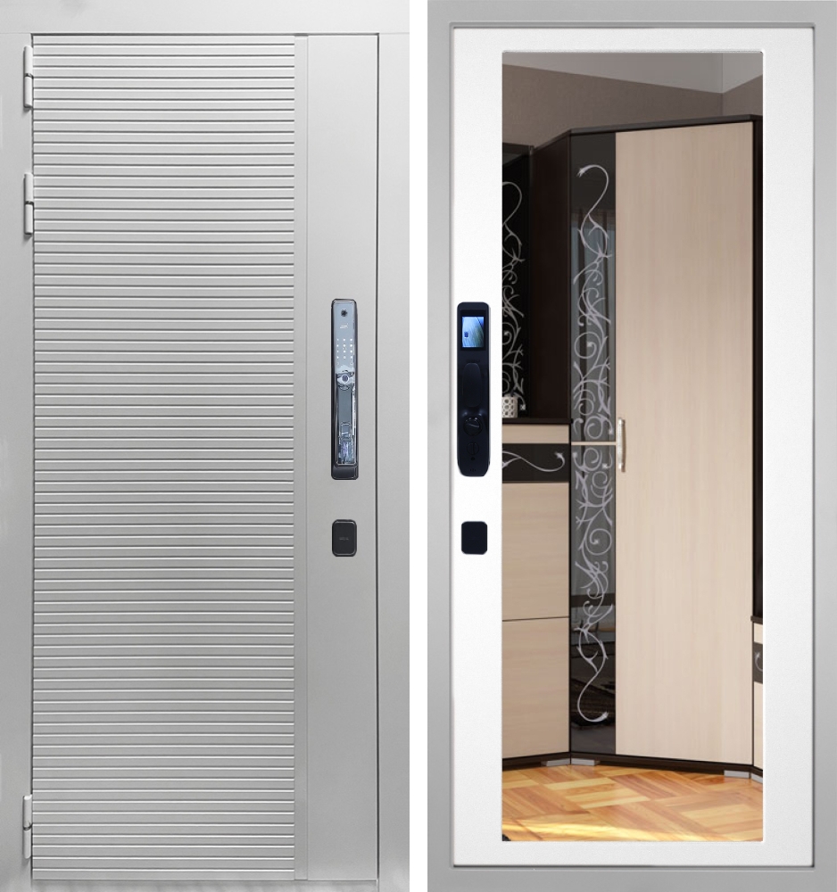 Входная дверь Пиано Смарт белая 010 Зеркало белый матовый 16 мм