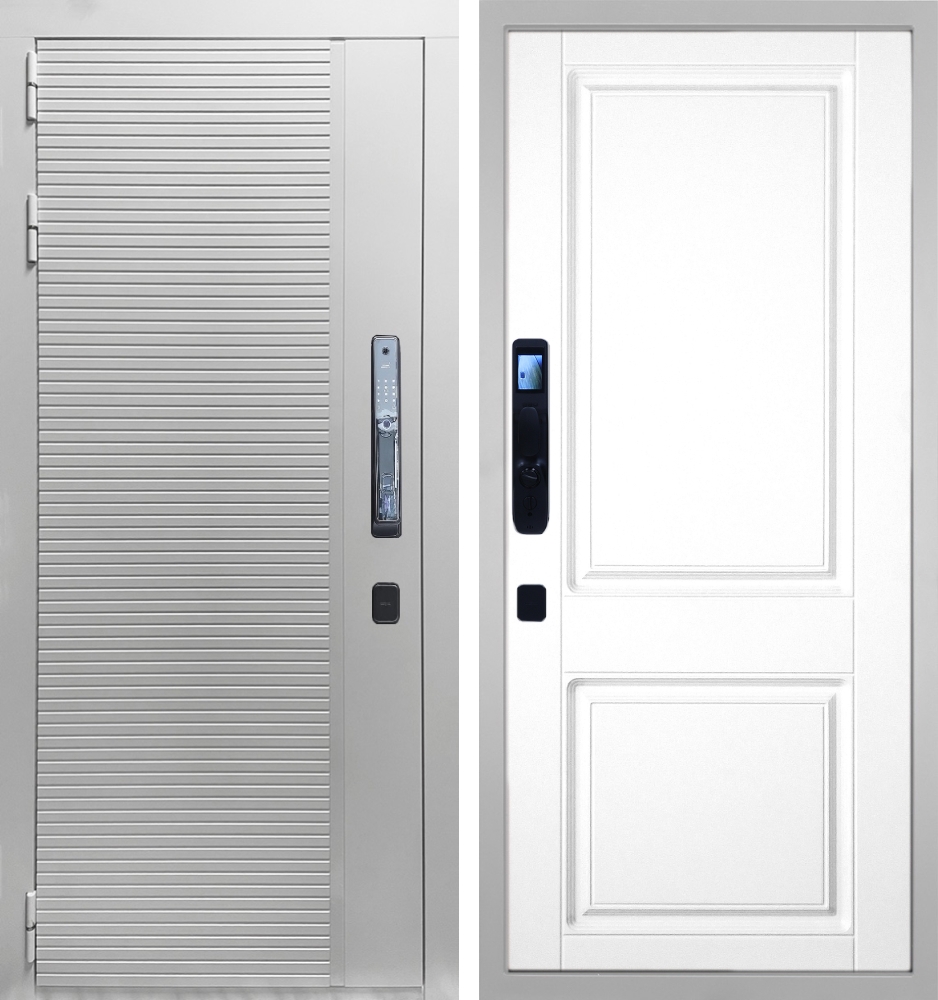 Входная дверь  Гранит Пиано Смарт Белая - 035 Две филенки белая классика 12мм