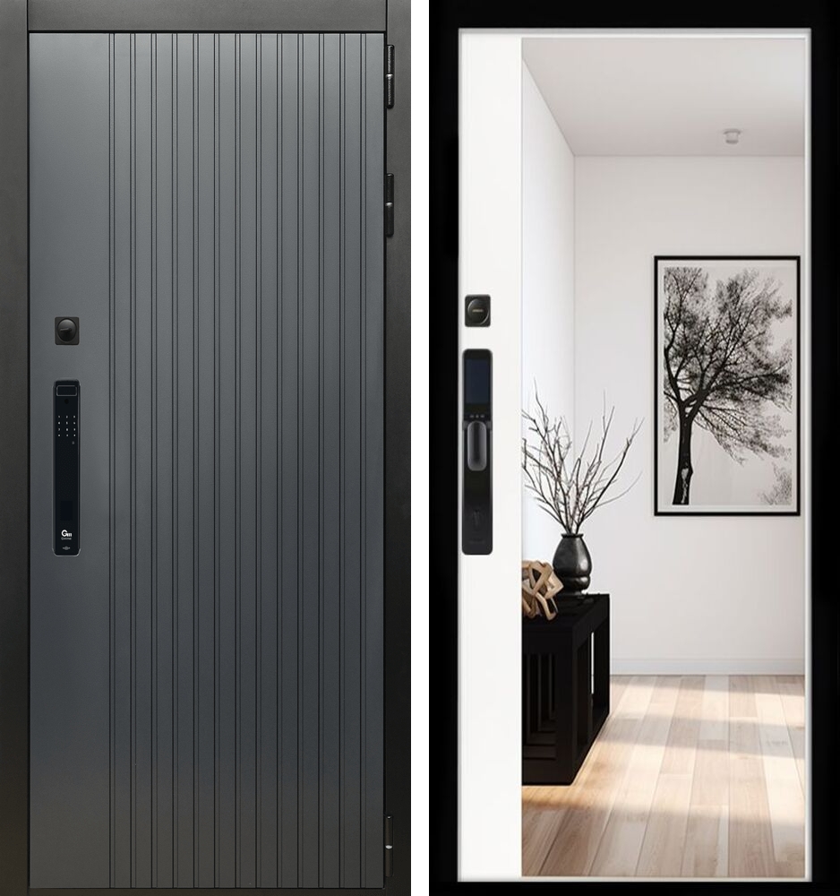 Входная дверь Шторм графит смарт | Зеркало панорама 