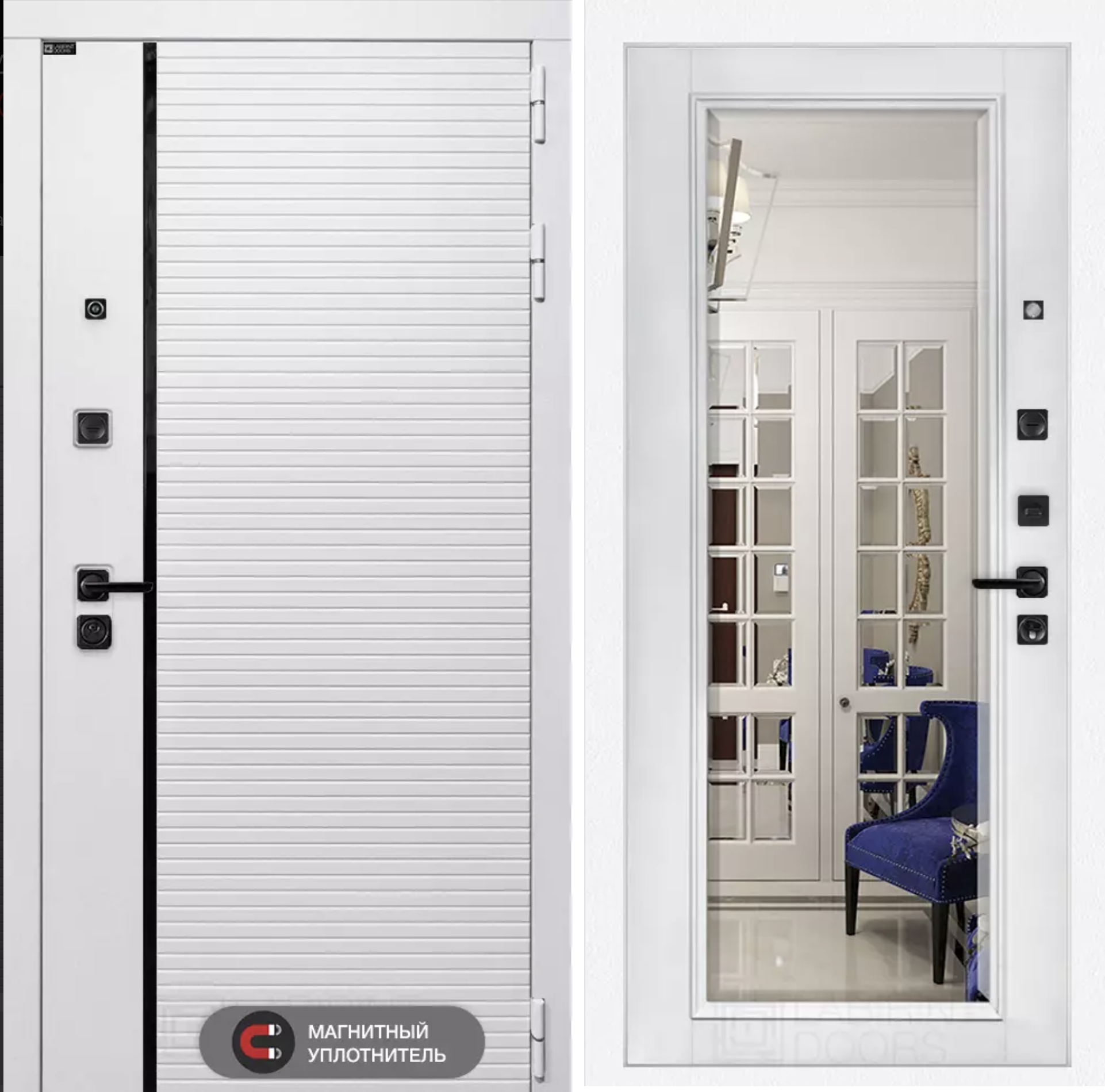 Входная дверь ROYAL с Зеркалом Фацет - Белый софт