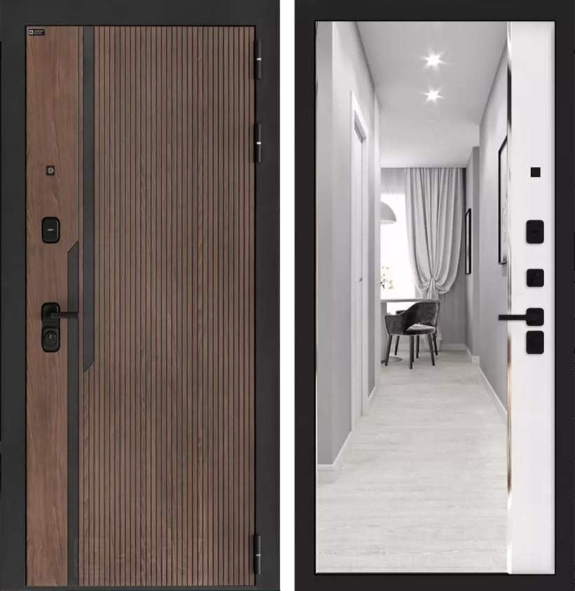 Входная дверь KARMINA с зеркалом Панорама - Белый софт