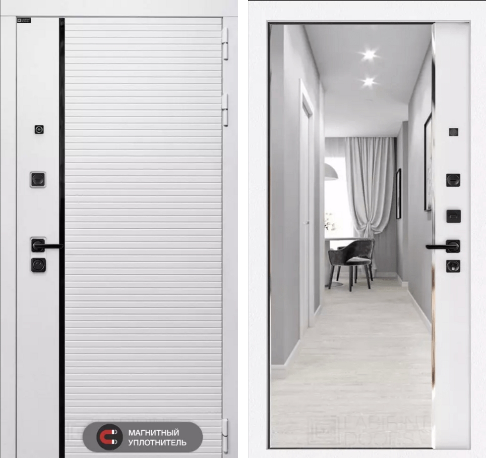 Входная дверь ROYAL с зеркалом Панорама - Белый софт