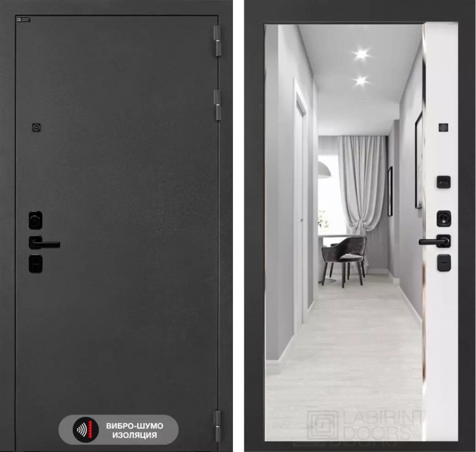 Входная дверь ACUSTIC с зеркалом Панорама - Белый софт