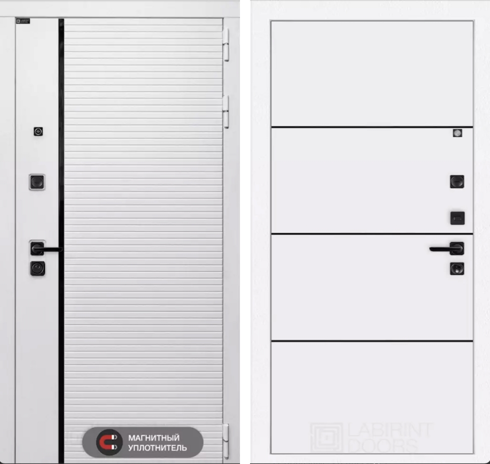 Входная дверь ROYAL 25 - Белый софт, черный молдинг