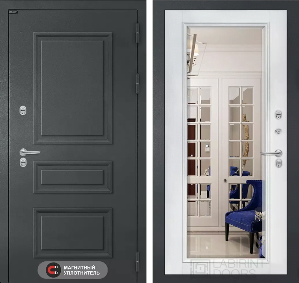 Входная дверь Атлантик с Зеркалом Фацет - Белый софт