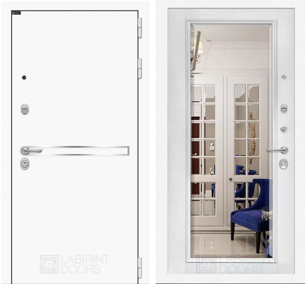 Входная дверь Лайн WHITE с зеркалом Фацет - Белый софт