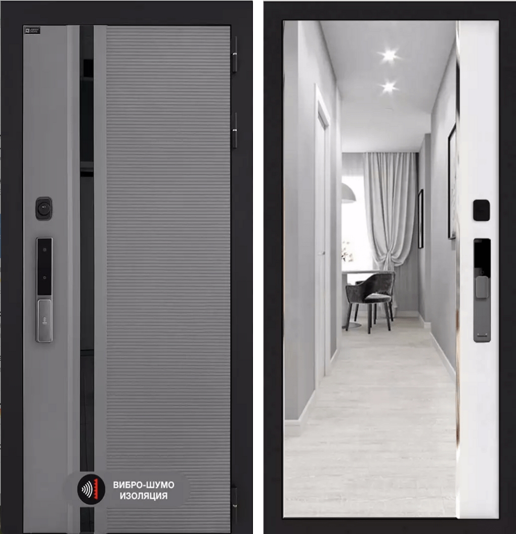 Входная дверь Пиано Смарт 2.0 с зеркалом Панорама - Белый софт