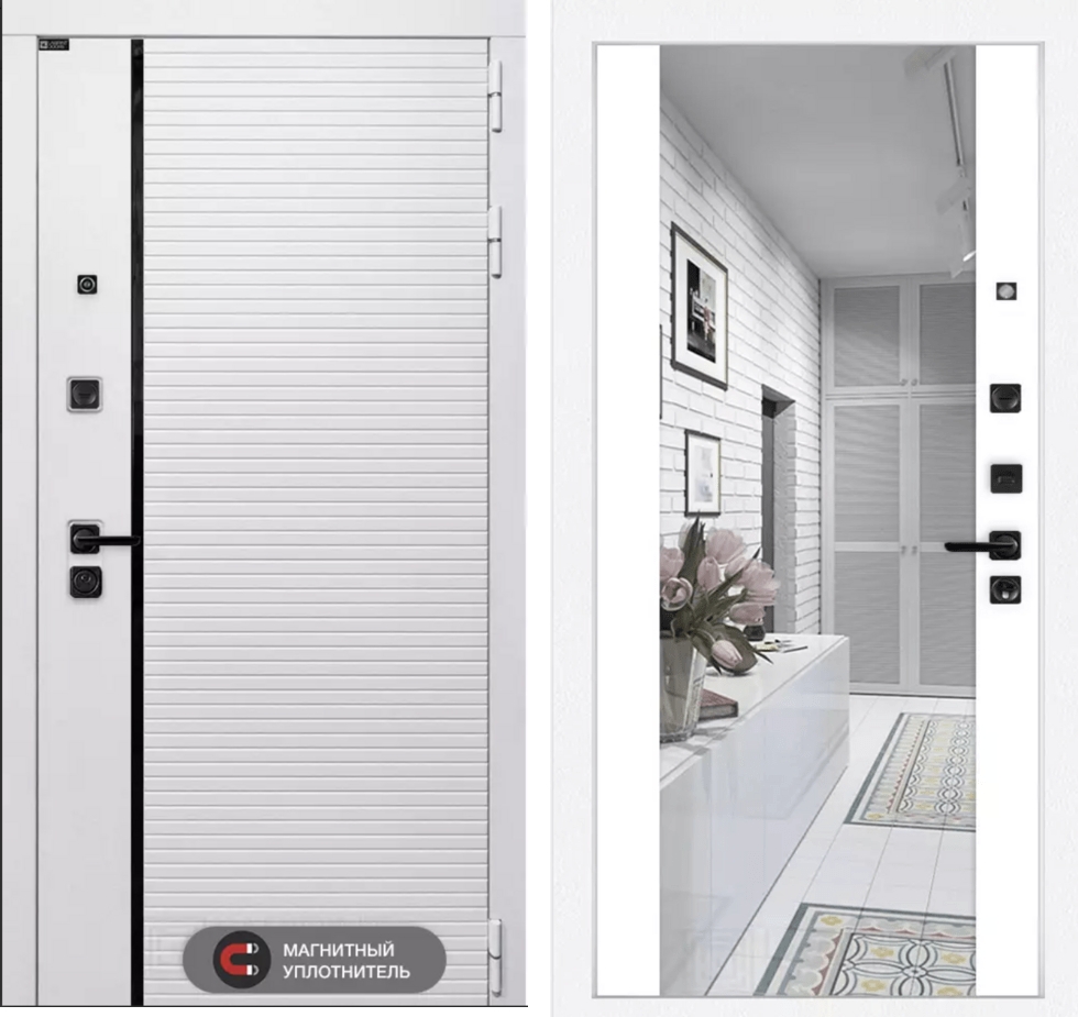 Входная дверь ROYAL с Зеркалом Максимум - Белый софт