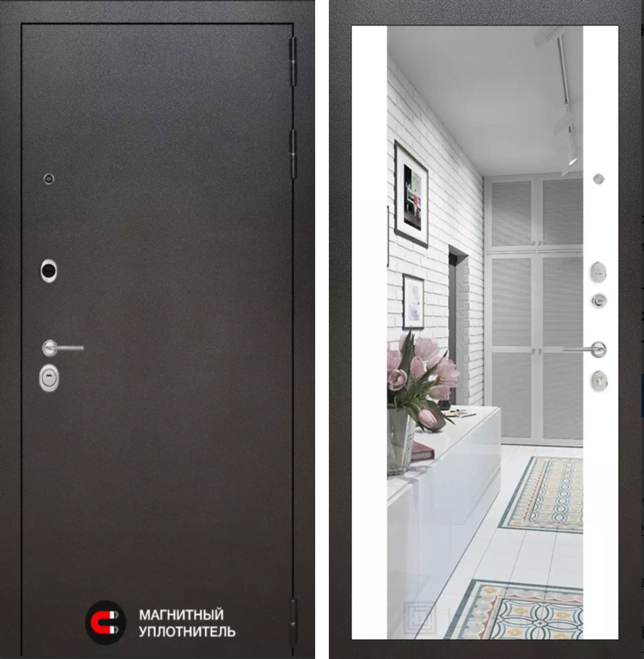 Входная дверь SILVER с Зеркалом Максимум - Белый софт