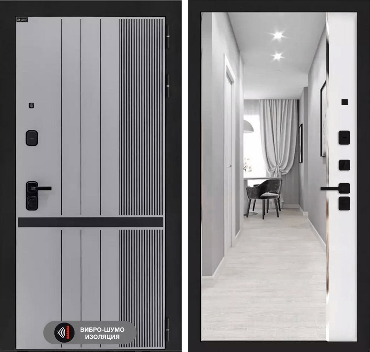 Входная дверь SKYLAB с зеркалом Панорама - Белый софт