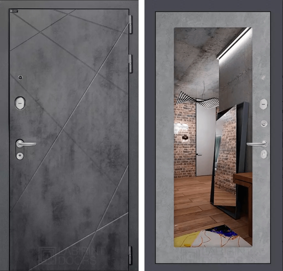 Входная дверь LOFT с Зеркалом 18 - Бетон светлый