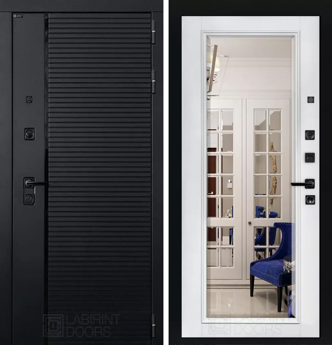 Входная дверь PIANO с Зеркалом Фацет - Белый софт