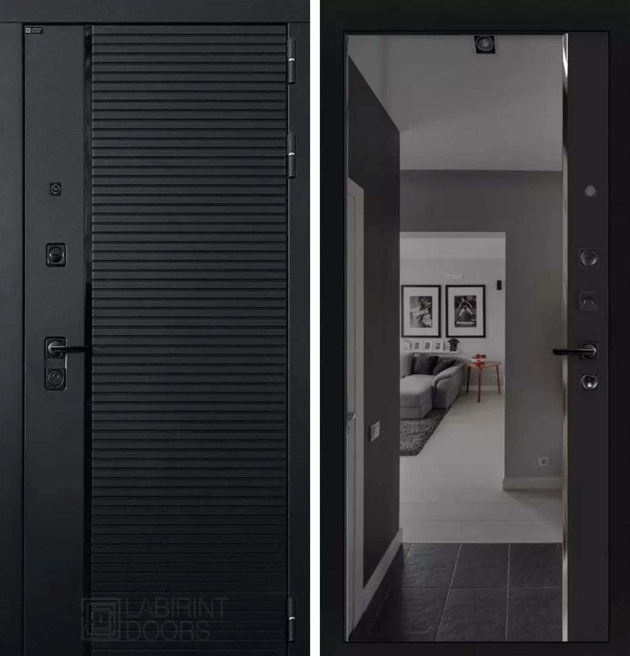 Входная дверь PIANO с зеркалом Панорама с тонировкой - Черный кварц