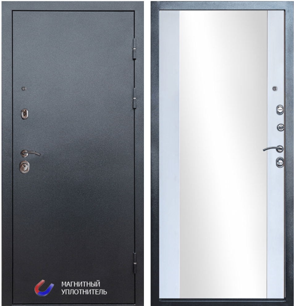 Входная дверь Техно графит Зеркало белый софт