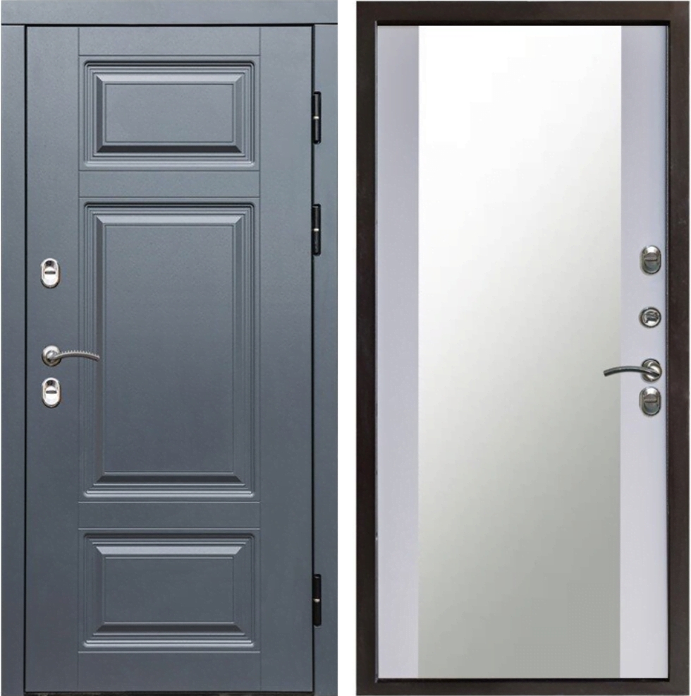 Входная дверь Сибирь термо премиум Grey Зеркало белый софт