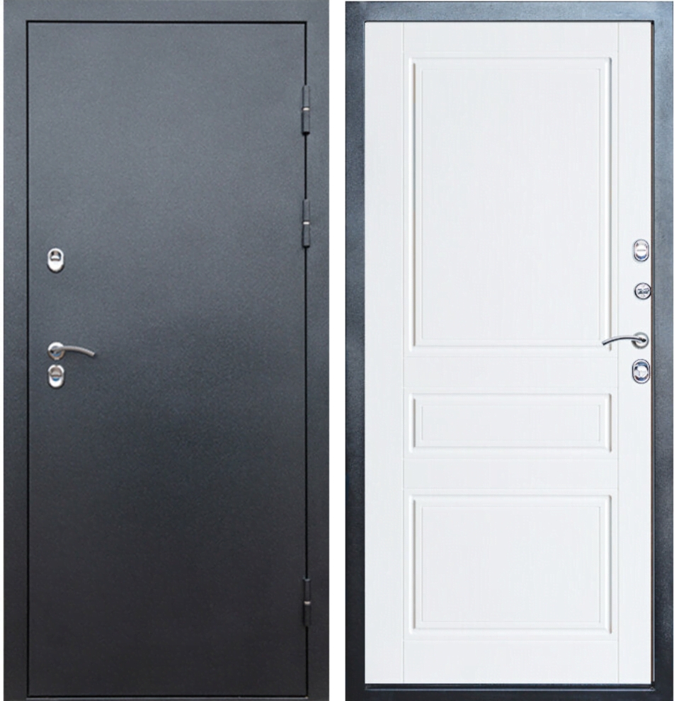 Входная дверь "Сибирь" термо серебро Классика белый матовый