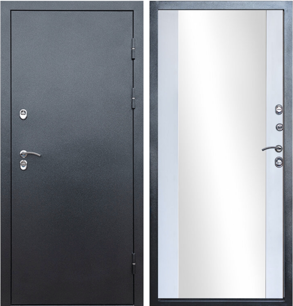 Входная дверь Сибирь термо серебро Зеркало белый софт