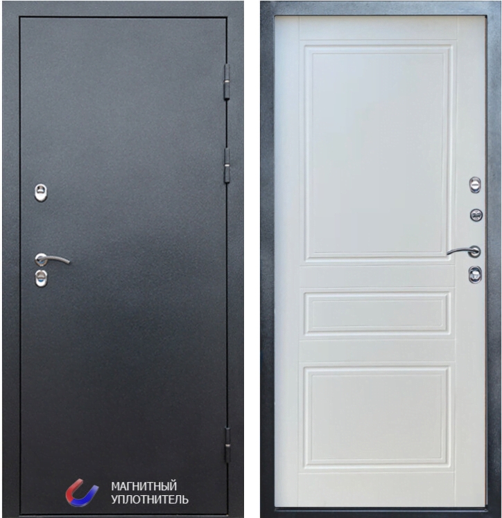 Входная дверь Техно графит; классика белый матовый