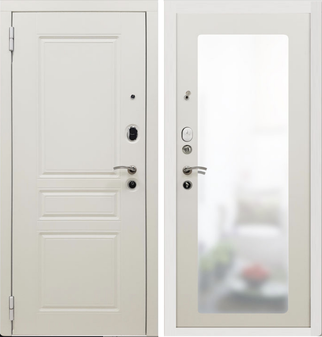 Входная дверь SD Prof-10 Трио белая большое зеркало