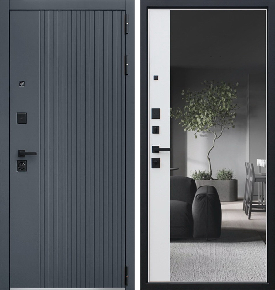 Входная дверь "Вертикаль": Цвет «графит» с зеркалом