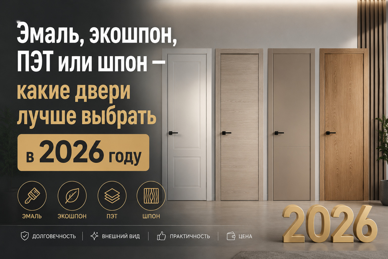 Эмаль, экошпон, ПЭТ или шпон — какие двери лучше выбрать в 2026 году