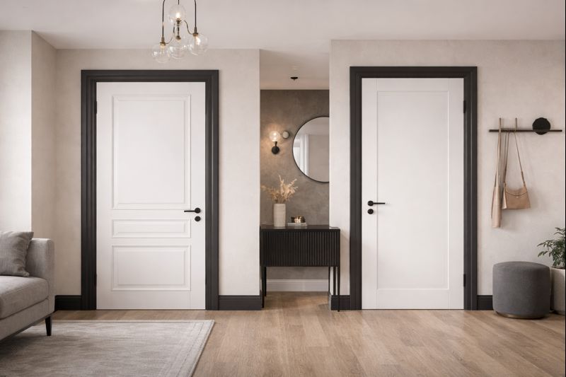 Контрастные наличники с белой дверью